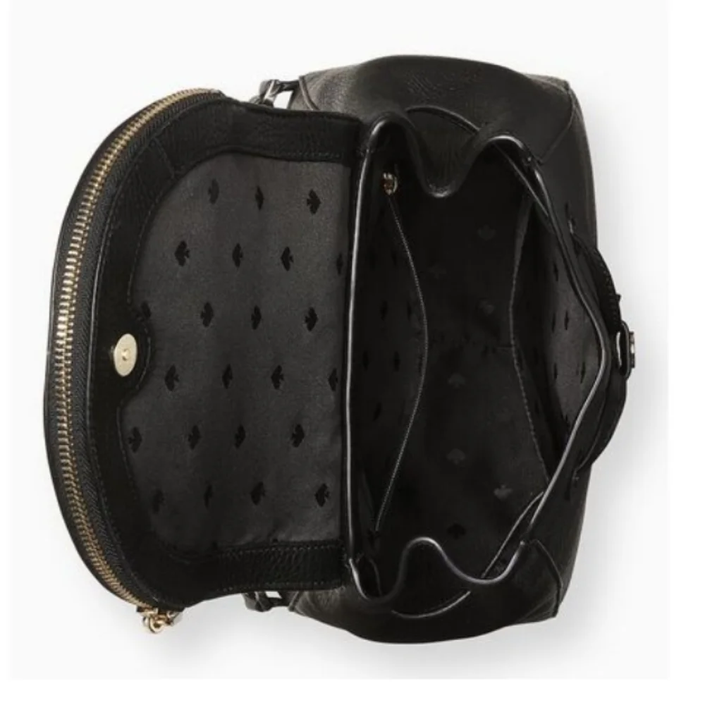 Kate Spade Leila Black Pebbled Leather Flap Backpack NWT